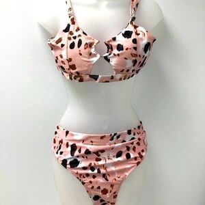 Women’s Pink Brown Black & White Speckled 2 Piece ejsoyo NWT Swimsuit Sz XL